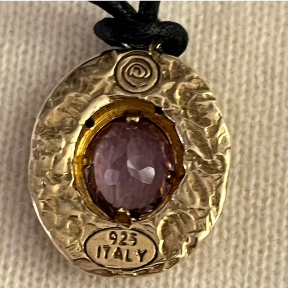 Gold/Silver Made Italy 🇮🇹 Pendant Necklace with Purple Gemstone - Picture 2 of 16